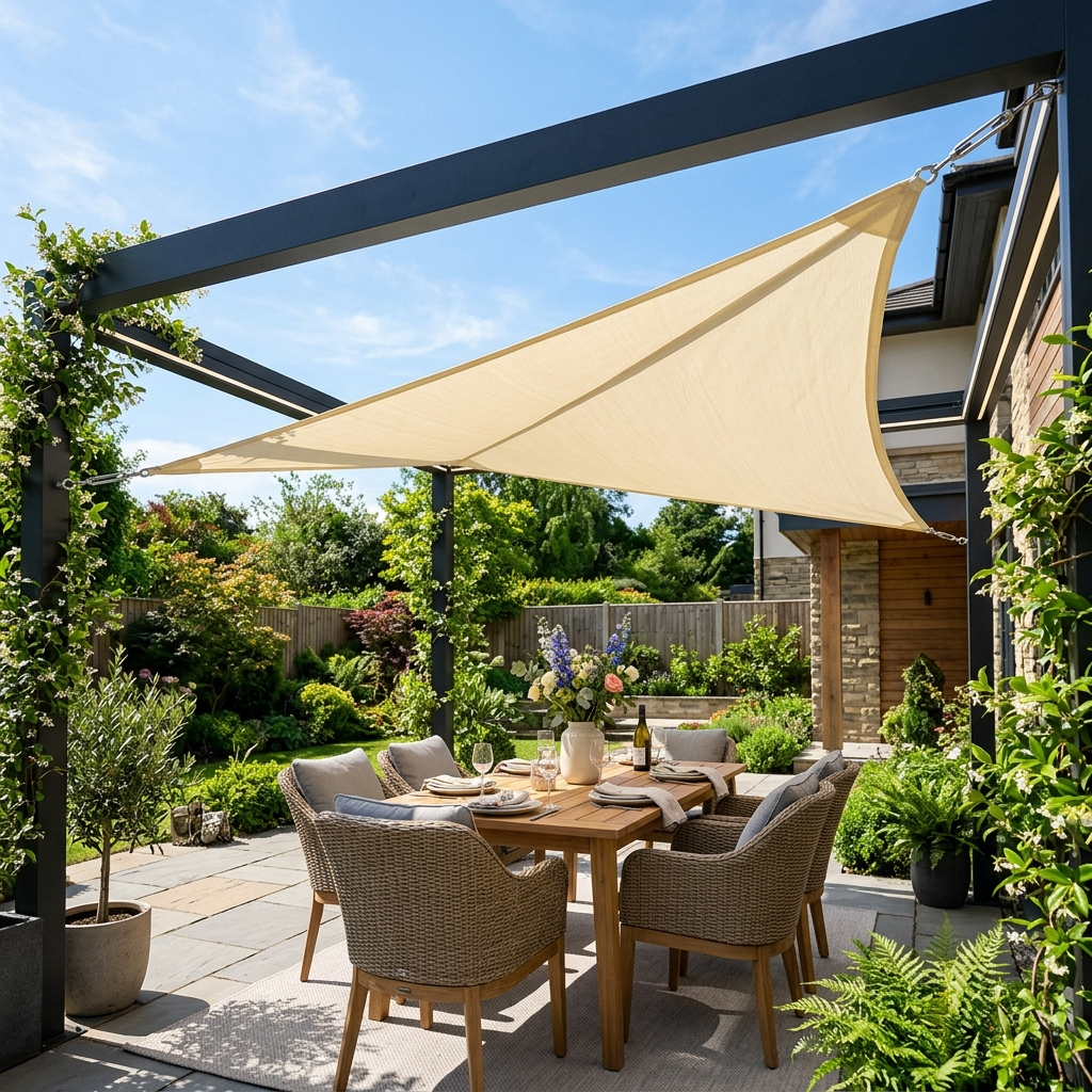 Cream Meridian retractable shade sail stretched across a modern pergola